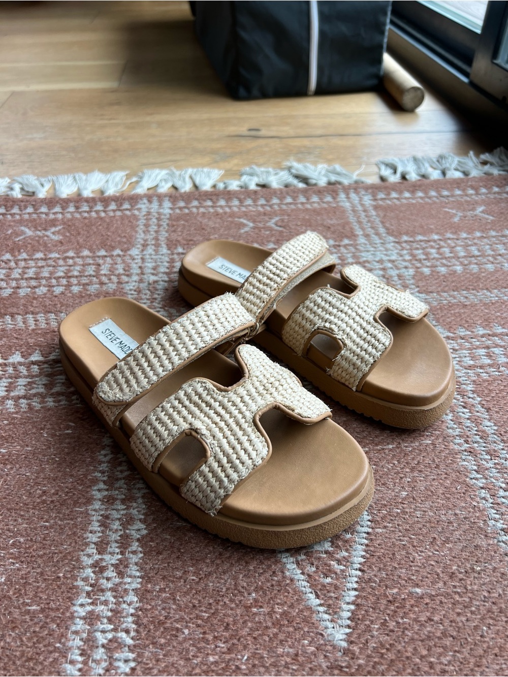Steve Madden Mayven Slide Sandals in Natural Raffia